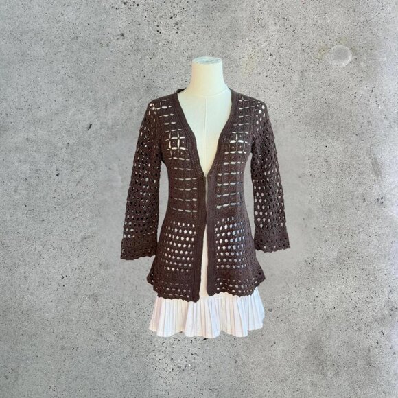 brown crochet knit cardigan - Picture 1 of 5
